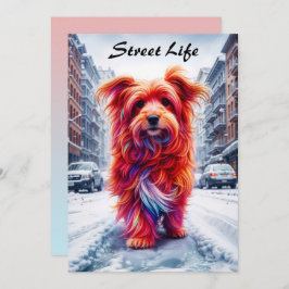 冬の街並みに愛らしい霜の降りた通り犬 招待状