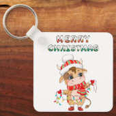 冬の衣装を着た可愛いクリスマスカウズ キーホルダー (正面)