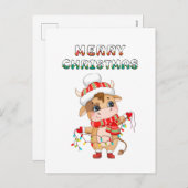 冬の衣装を着た可愛いクリスマスカウズ シーズンポストカード (正面/裏面)