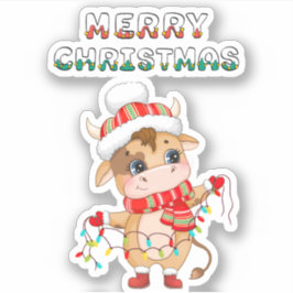 冬の衣装を着た可愛いクリスマスカウズ シール