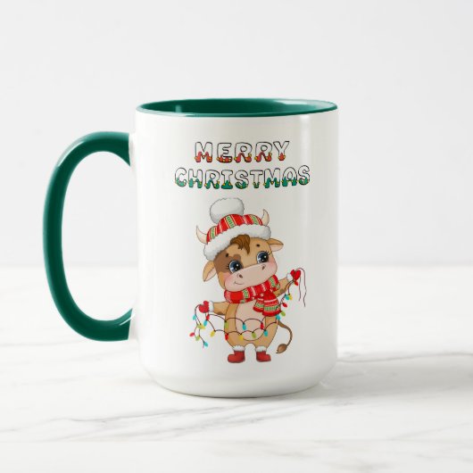 冬の衣装を着た可愛いクリスマスカウズ マグカップ (左)