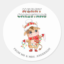 冬の衣装を着た可愛いクリスマスカウズ ラウンドシール