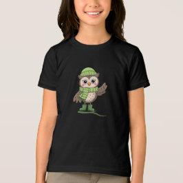 冬の装いのカートゥーンのフクロウ トライブレンドTシャツ