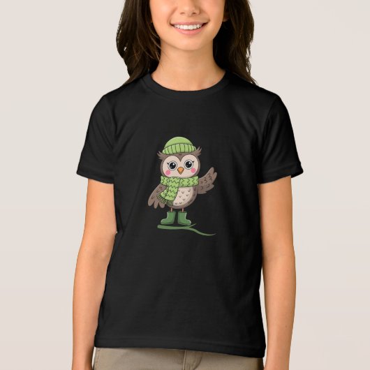 冬の装いのカートゥーンのフクロウ トライブレンドＴシャツ (正面)