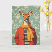 冬の装いの愛らしい鹿 カード (黄色い花)