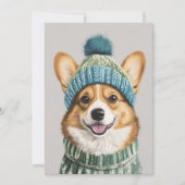 冬の装備をしたコージーなコーギー 招待状 (正面)
