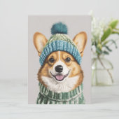 冬の装備をしたコージーなコーギー 招待状 (スタンド正面)
