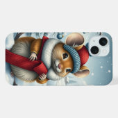 冬の装名門私立校風の装と帽子のかわいいネズミ iPhoneケース (裏面横)