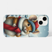 冬の装名門私立校風の装と帽子のかわいいネズミ iPhoneケース (裏面横)