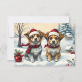 冬の装名門私立校風の装の小型犬と帽子カード (正面)