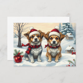 冬の装名門私立校風の装の小型犬と帽子カード