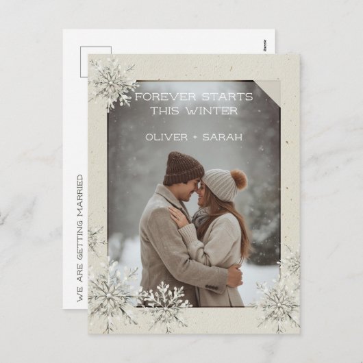 冬の親密結婚なディナー招待状はがき シーズンポストカード (正面/裏面)