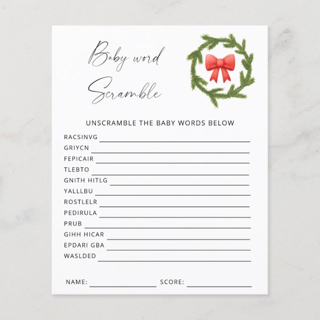 冬の言葉スクランブル赤ちゃんシャワーゲーム (正面)