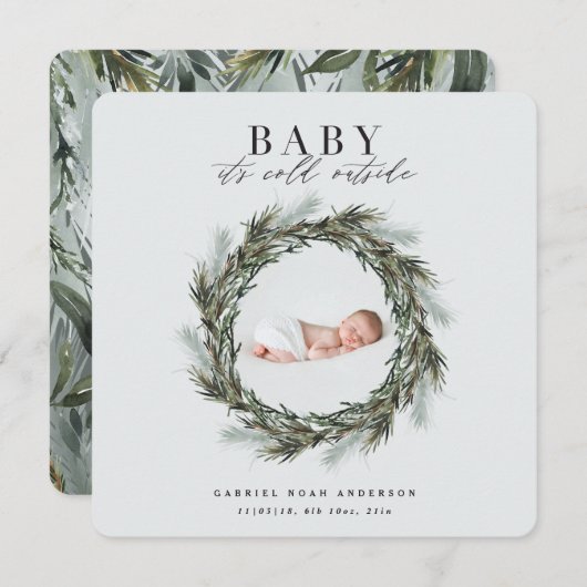 冬の誕生の発表クリスマスフォトホリデー 案内状 (正面/裏面)