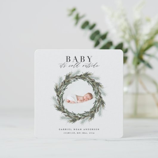 冬の誕生の発表クリスマスフォトホリデー 案内状 (スタンド正面)