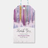 冬の誕生日の青紫色の雪の木 ギフトタグ (正面)