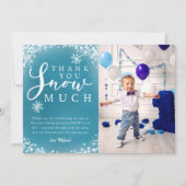 冬の誕生日パーティーのボーイ写真 サンキューカード (正面)