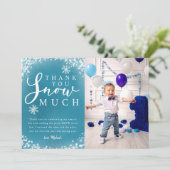 冬の誕生日パーティーのボーイ写真 サンキューカード (スタンド正面)