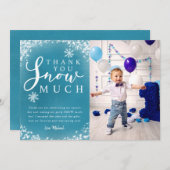 冬の誕生日パーティーのボーイ写真 サンキューカード (正面/裏面)