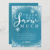 冬の誕生日パーティーのボーイ、ありがとう、多くのカードを積み上げた サンキューカード (正面/裏面)