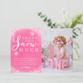 冬の誕生日パーティーの女の子の写真 サンキューカード (スタンド正面)