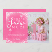 冬の誕生日パーティーの女の子の写真 サンキューカード (正面/裏面)