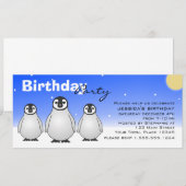 冬の誕生日パーティーの招待とベビーペンギン 招待状 (正面/裏面)