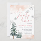 冬の誕生日パーティー招待状 パーティータイムだよ 招待状 (正面)