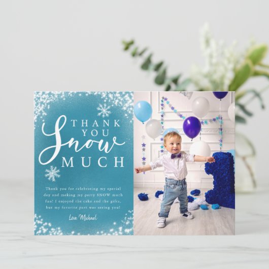 冬の誕生日パーティー男子写真 サンキューカード (スタンド正面)