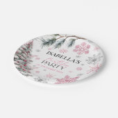 冬の誕生日ピンク ペーパープレート (アングル)