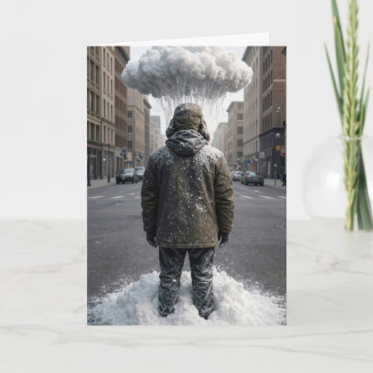冬の誕生日ユーモア 雪の雲 カード (正面)