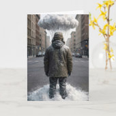 冬の誕生日ユーモア 雪の雲 カード (黄色い花)