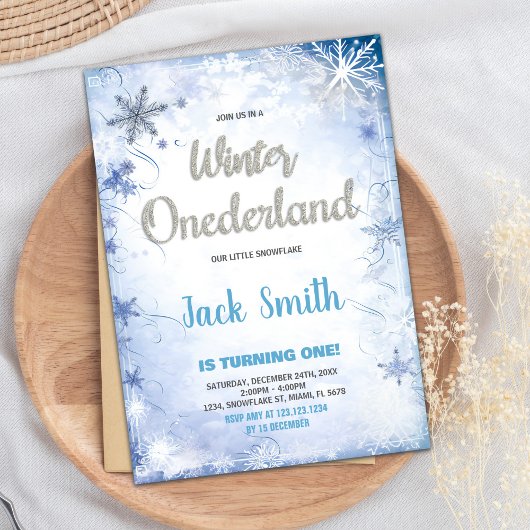 冬の誕生日招待状ブルーシルバーグリッター 招待状