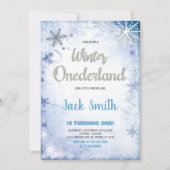 冬の誕生日招待状ブルーシルバーグリッター 招待状 (正面)