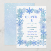 冬の誕生日招待状、ミニマリストの雪の結晶 招待状 (正面/裏面)