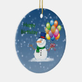 冬の誕生日雪だるま セラミックオーナメント (右)