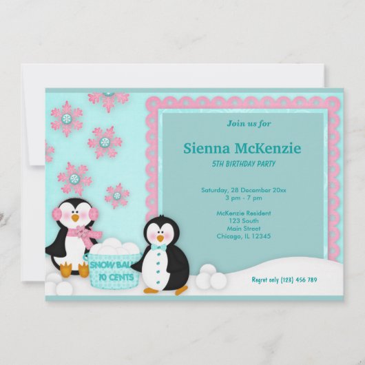 冬の誕生日 招待状 (正面)