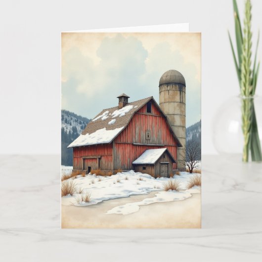 冬の誕生日 雪の納屋カード カード (正面)