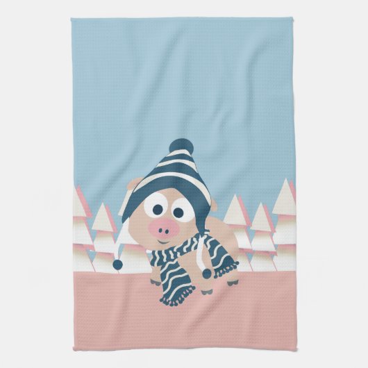 冬の豚 キッチンタオル (縦)