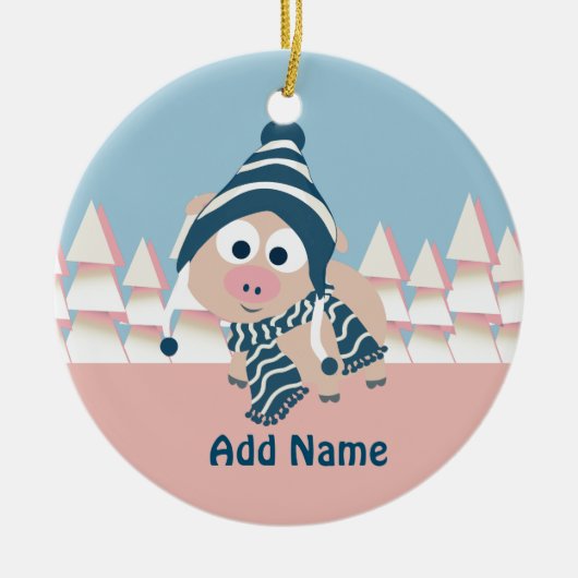 冬の豚 セラミックオーナメント (正面)