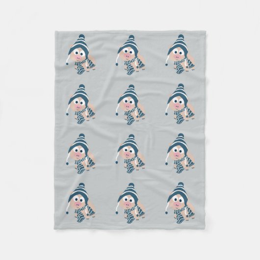 冬の豚 フリースブランケット (正面)