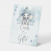冬の象の男の子の赤ちゃんシャワーカードとギフト 台座サイン (正面)