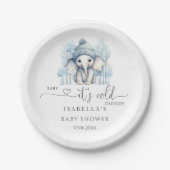 冬の象の男の子の赤ちゃんシャワー ペーパープレート (正面)