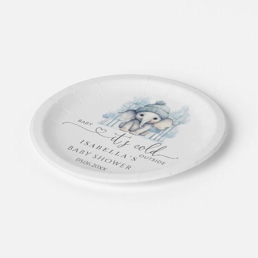 冬の象の男の子の赤ちゃんシャワー ペーパープレート (アングル)