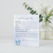 冬の象の赤ちゃんシャワー予測カード (スタンド正面)