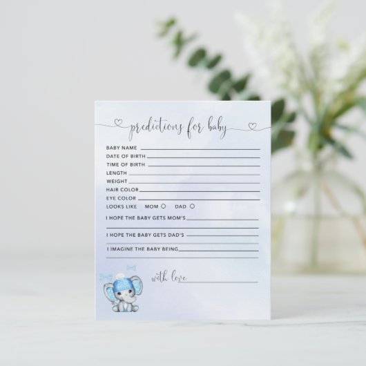 冬の象の赤ちゃんシャワー予測カード (スタンド正面)