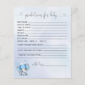 冬の象の赤ちゃんシャワー予測カード (正面)