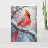 冬の赤いカーディナル 現代アート カード (正面)