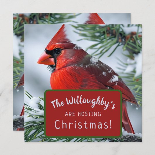 冬の赤いカーディナル 追悼 クリスマス ウェディング セーブザデート (正面/裏面)