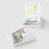 冬の赤いキツネ ストーンコースター (横)